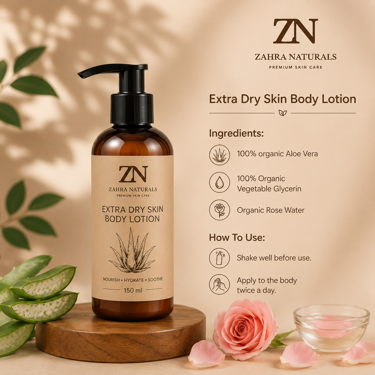 Extra Dry Skin Body Lotion | Organic Aloe Vera &amp; Rose Water